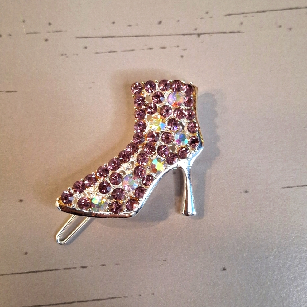 Purple Rhinestone High Heel Barette